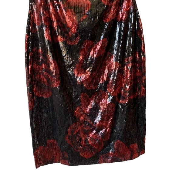 Connected Apparel Black and Red Sequin Midi Dress - Picture 7 of 11